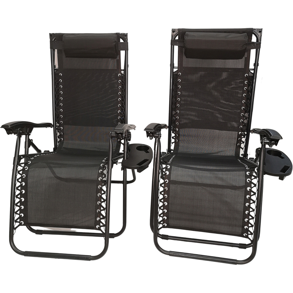 Samuel Alexander Set of 2 Black Multi Position Recliner Sun Lounger with Canopy Image 2