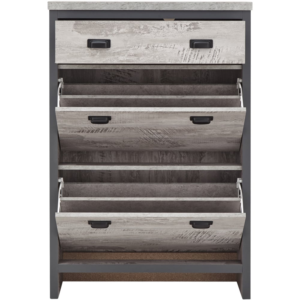 GFW Boston Grey 2 Tier Single Drawer Shoe Cabinet Image 4