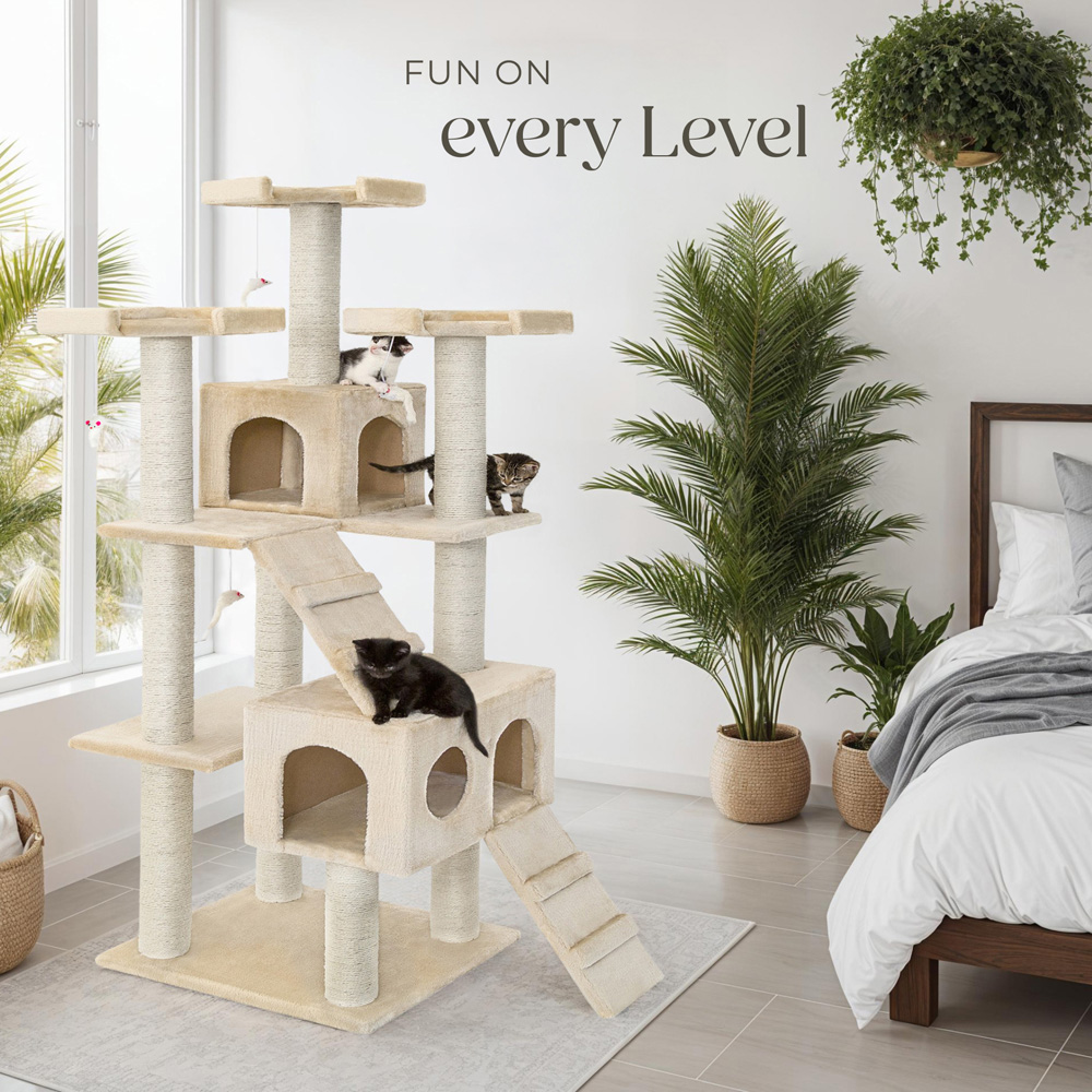tectake Knuti Beige Cat Tree with Scratching Post 186cm Image 8