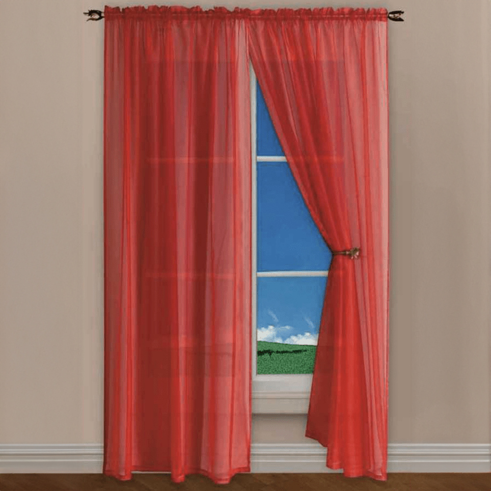 Velosso Riva Plain Red Slot Top Voile Panel Curtain 150 x 137cm Image 1