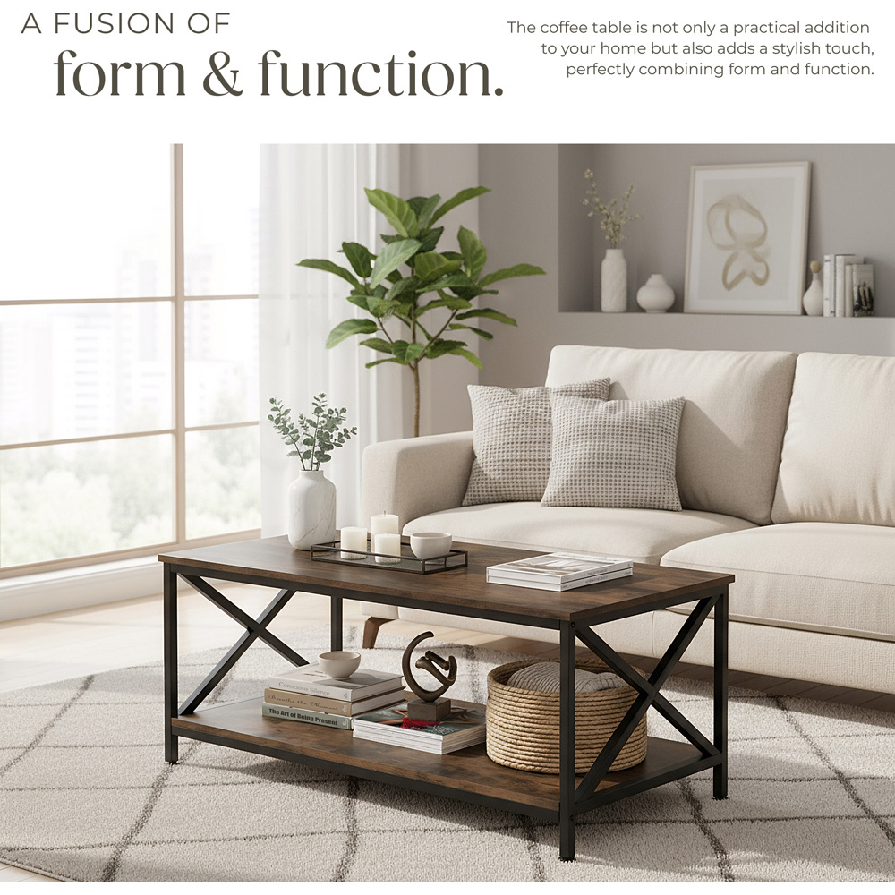 tectake Pittsburgh 2 Shelf Dark Industrial Wood Rustic Coffee Table Image 6