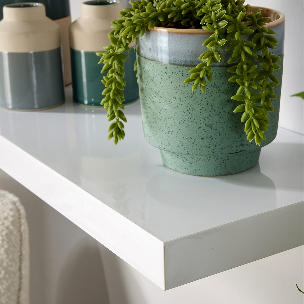 Home Source Cloud 60cm White Gloss Floating Wall Shelf Set of 2 Image 4