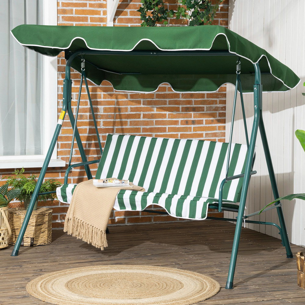 Outsunny 3 Seater Green Garden Swing Chair with Canopy Image