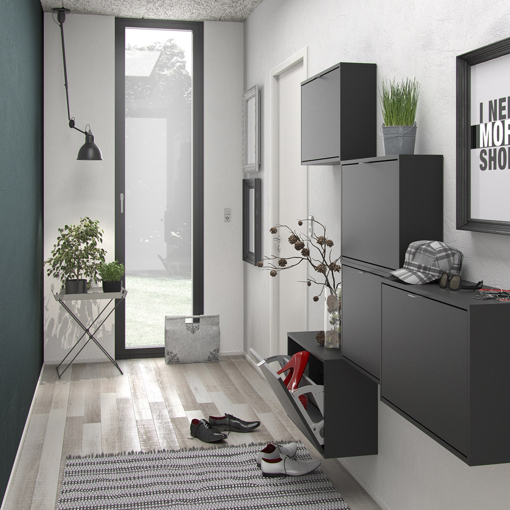 Florence Shoes 2 Flip Door Single Layer Matt Black Shoe Storage Cabinet Image 8