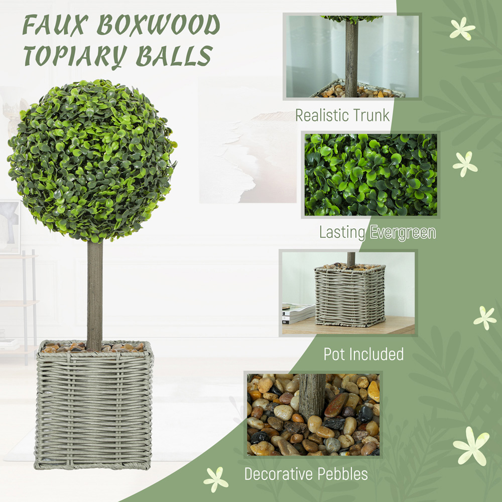 HOMCOM Green Boxwood Topiary Ball Artificial Plant Pot with Pebbles 50cm 2 Pack Image 8