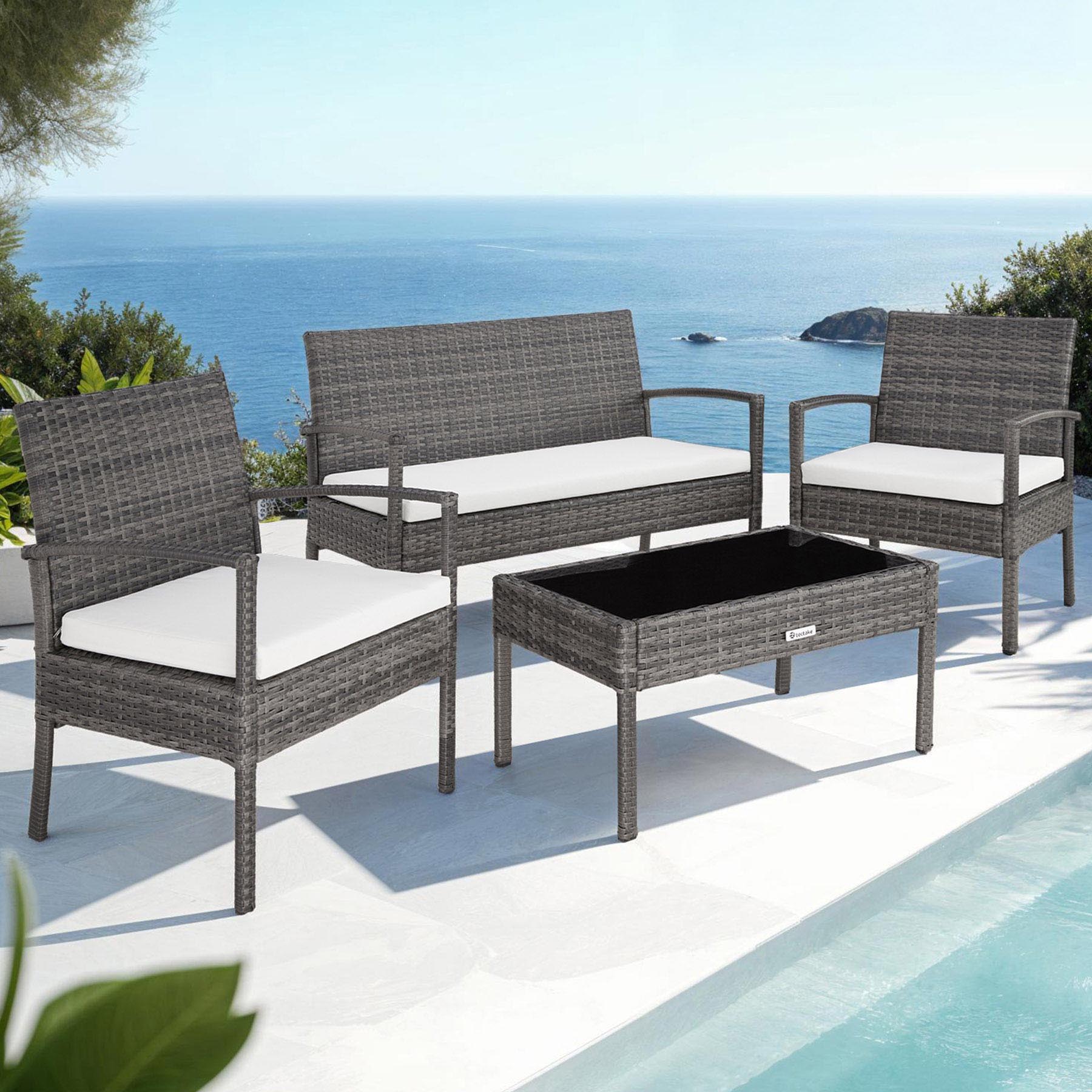 tectake Sparta 4 Seater Grey Rattan Garden Lounge Set Image 1