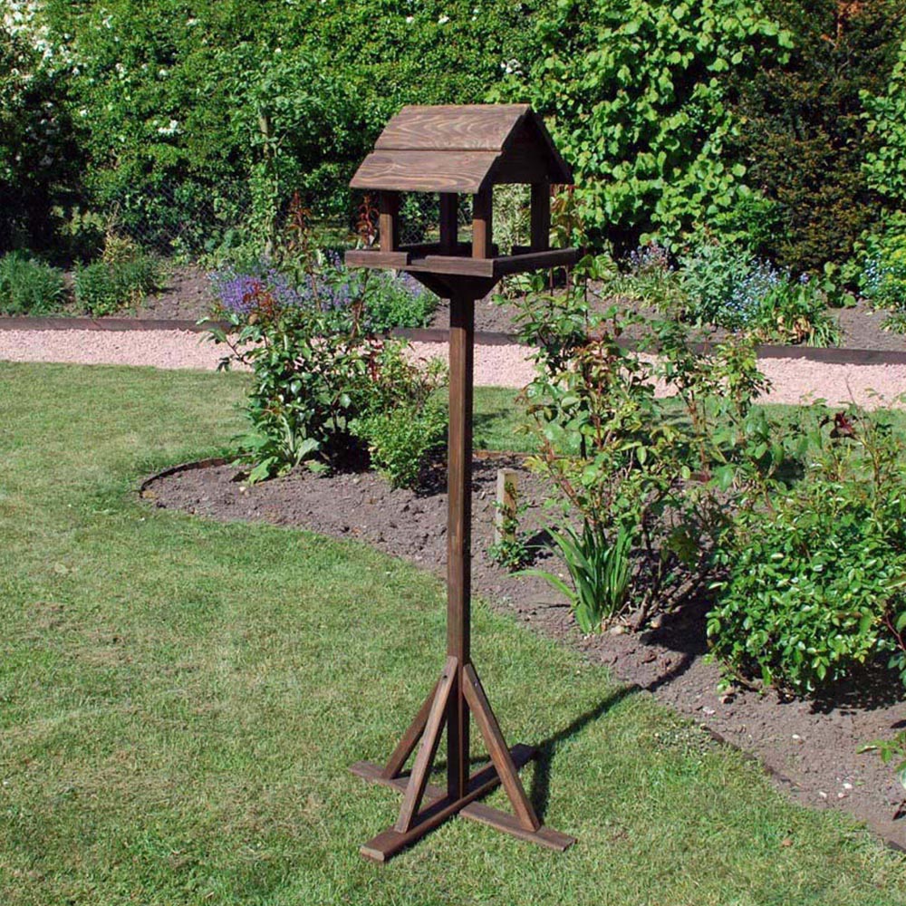 Deluxe Dark Wooden Garden Bird Feeding Table Image 2