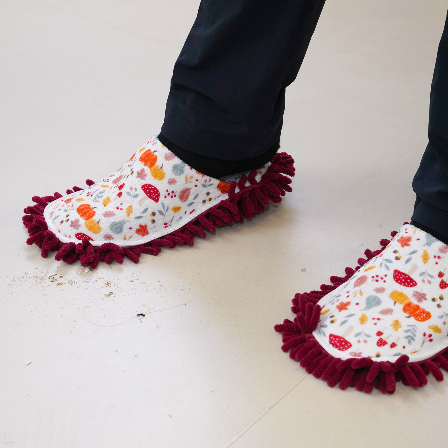 Autumn Pumpkin Chenille Slippers White and Red Image 2