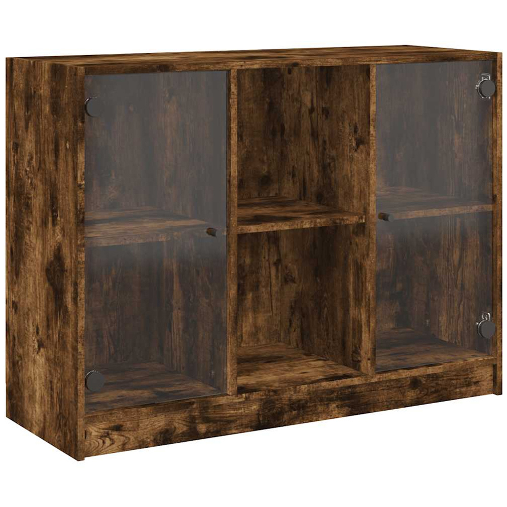 vidaXL 2 Glass Door 2 Shelf Smoked Oak Sideboard Image 2