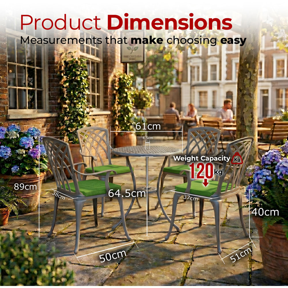 Centurion Oshowa 4 Seater Grey and Green Cast Aluminium Garden Bistro Set with Cushions Image 9