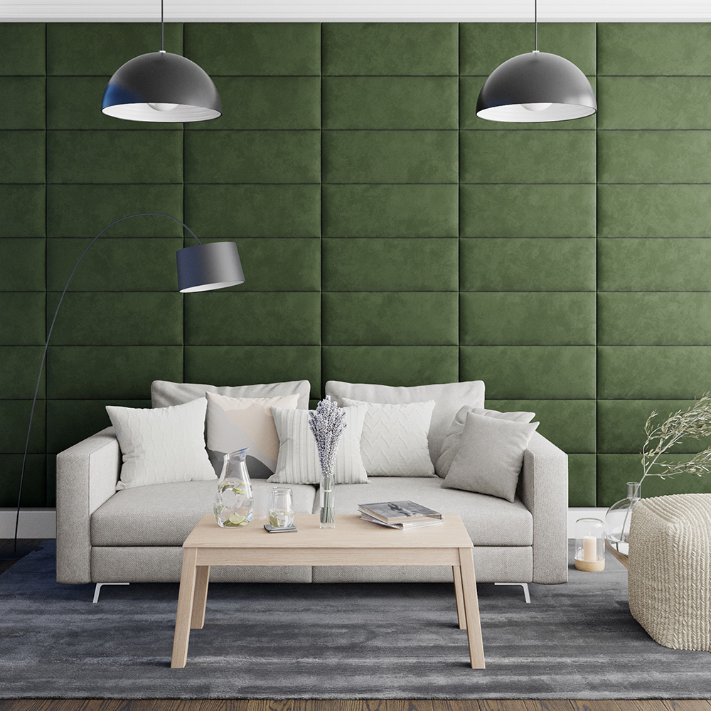 Aspire EasyMount Forest Green Plush Velvet Upholstered Wall Mounted Headboard Panels 4 Pack Image 3