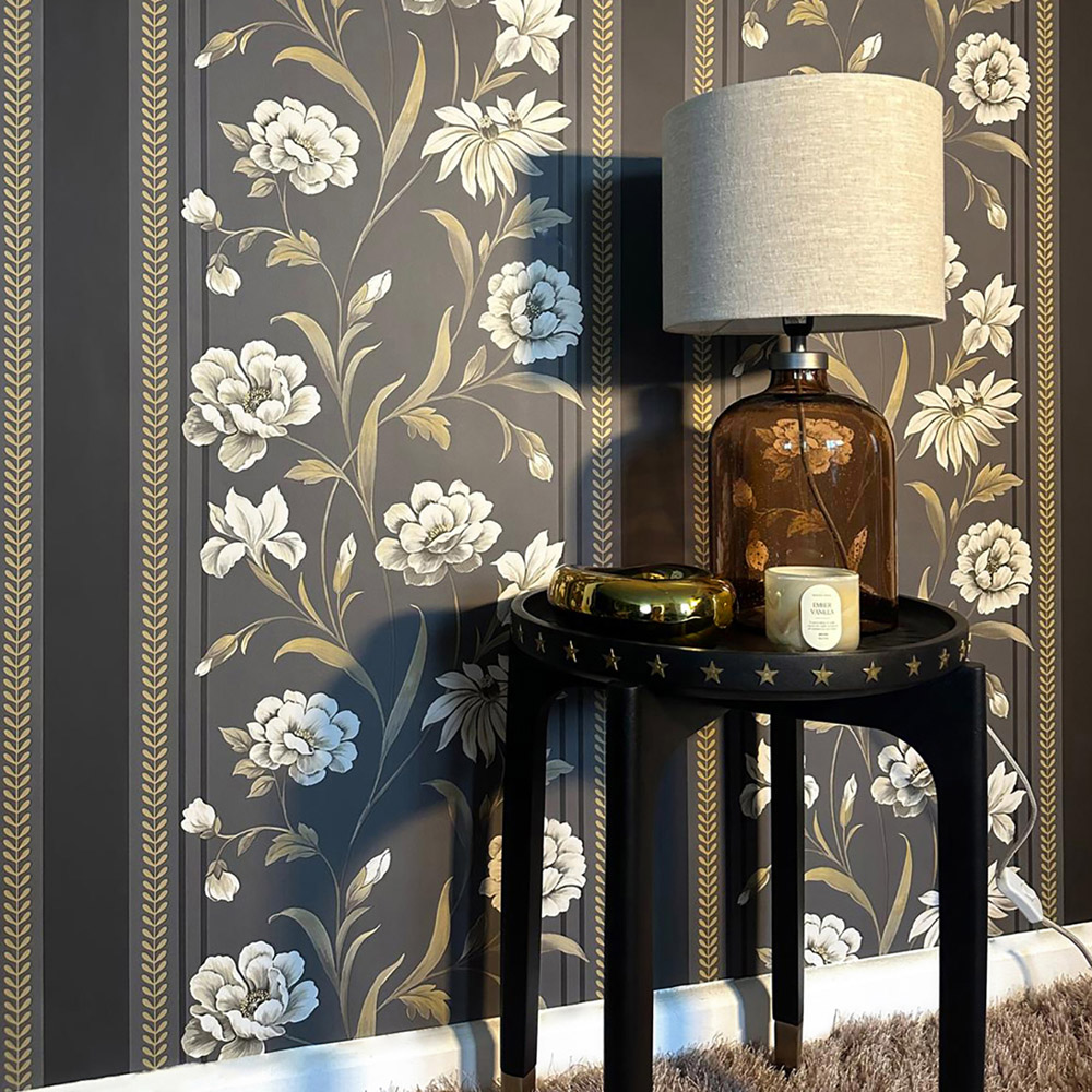 Belgravia Decor Raya Floral Stripe Dark and Neutral Wallpaper Image 4