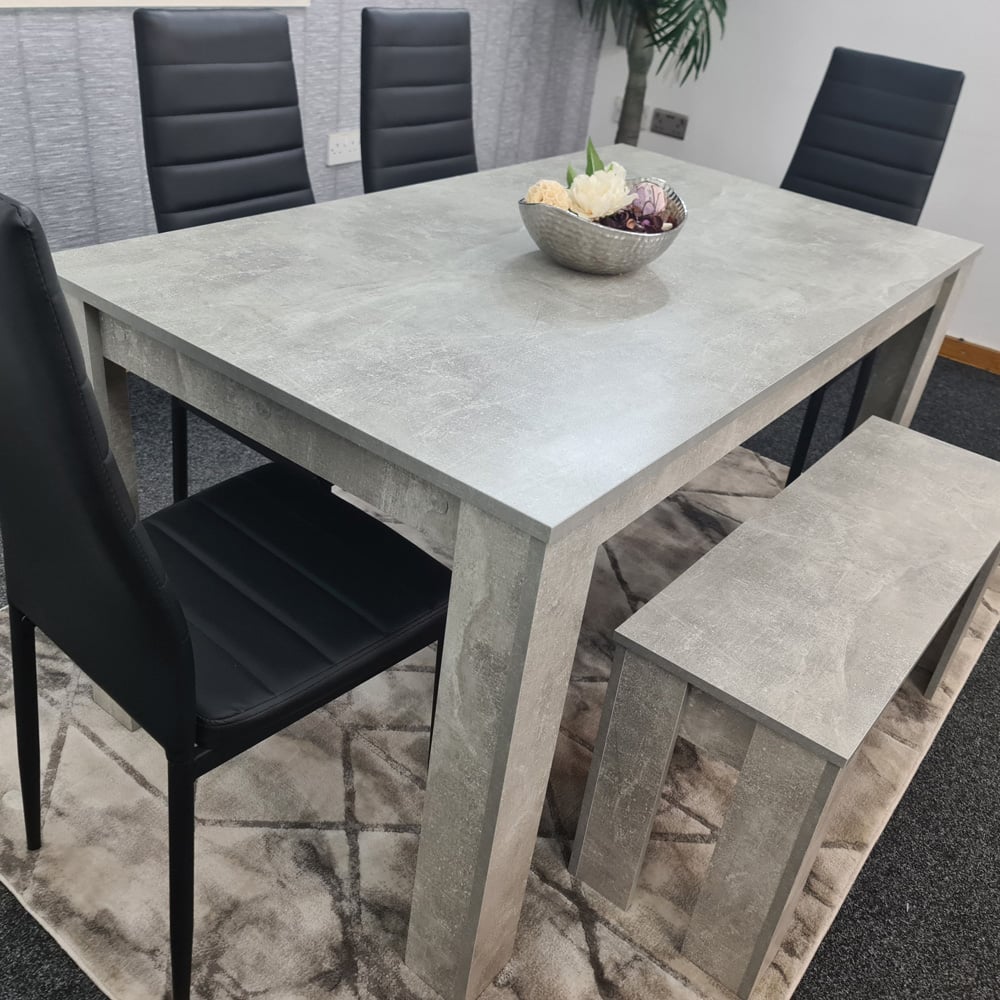 Portland Leather 4 Seater Dining Set with Bench Stone Grey and Black Image 5