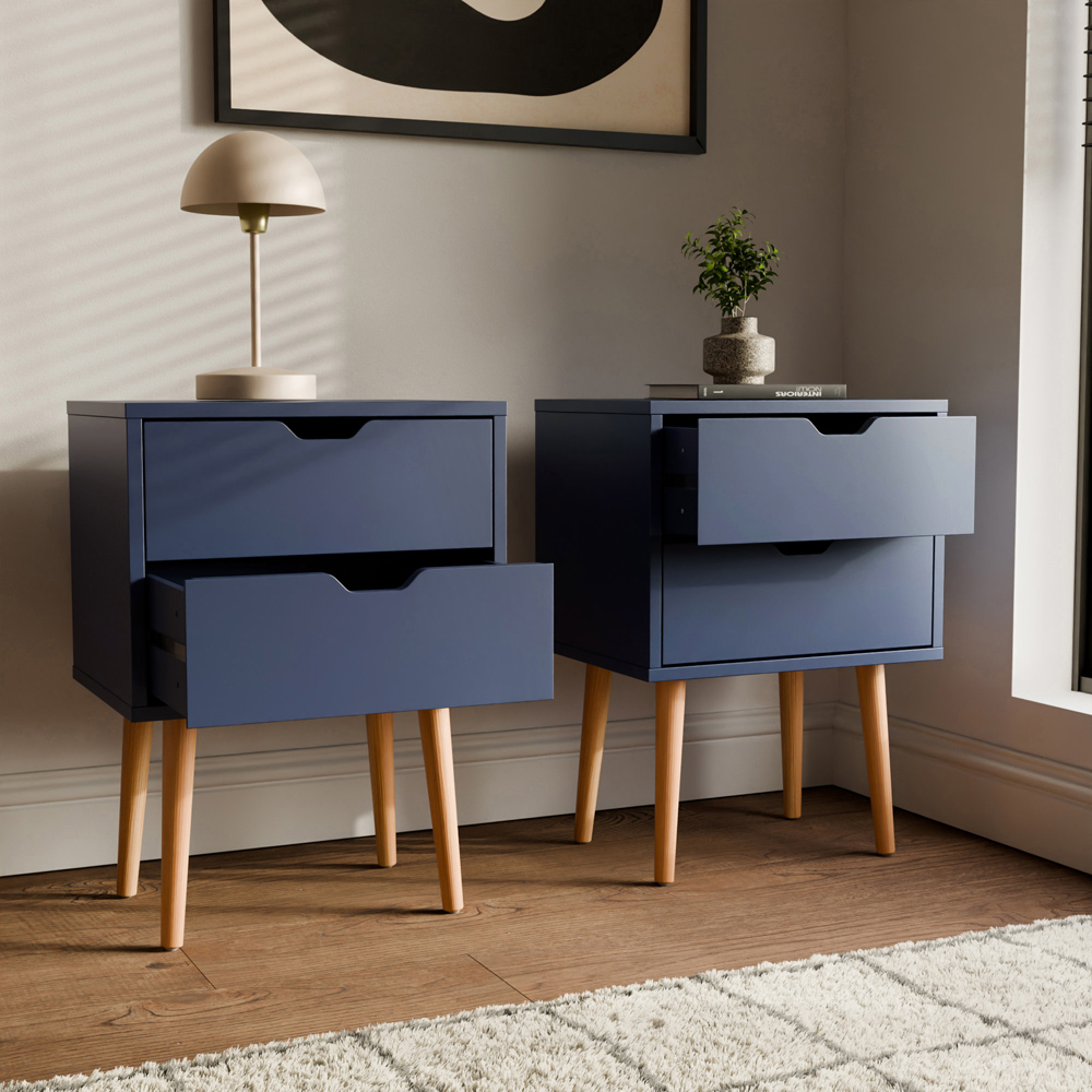 GFW Nyborg 2 Drawer Nightshadow Blue Bedside Table Set of 2 Image 9