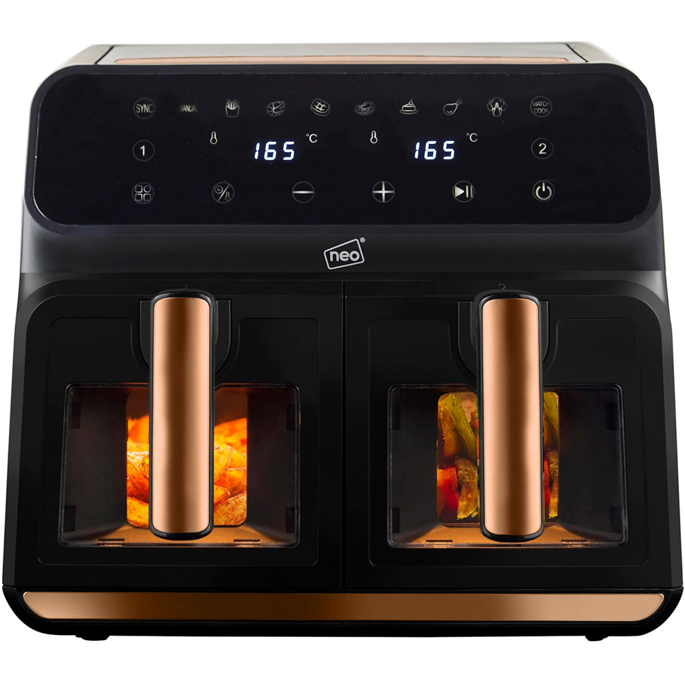 Neo NEO-AIRFRY-6 Black and Copper 8.5L Dual Air Fryer with Glass Window Image 1