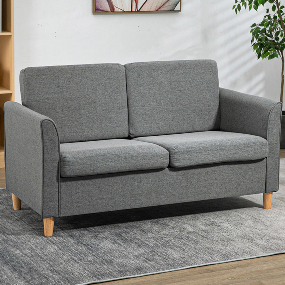 Portland 2 Seater Grey Linen Loveseat Sofa Image 1