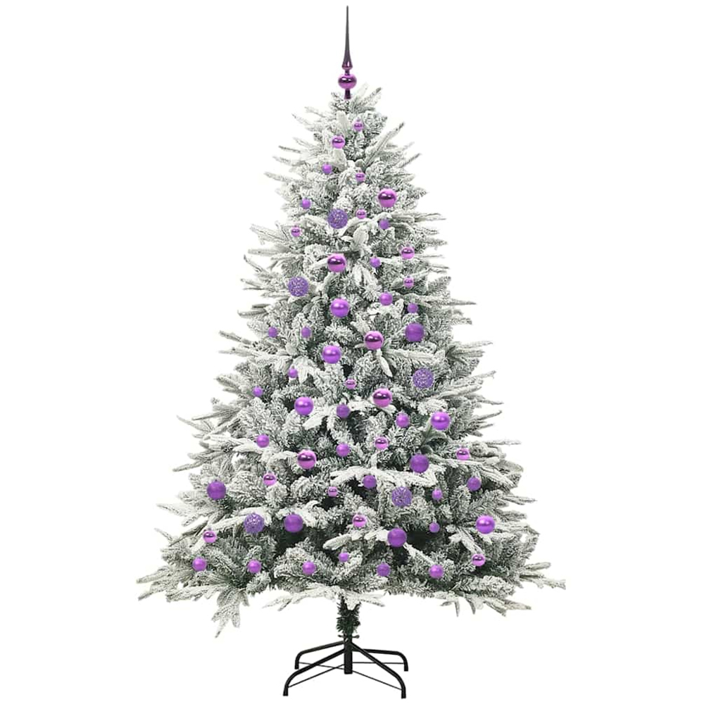 vidaXL 300 LED Pre-Lit Lilac Baubles Green Artificial Snow Flocked Christmas Tree 6ft Image 4