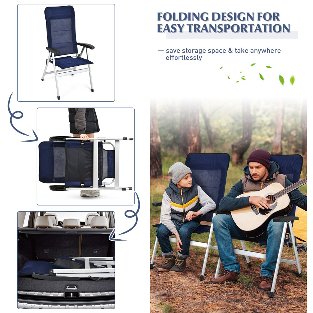 Costway Set of 2 Navy Blue Folding Lounge Chair with Raised Backrest Image 8