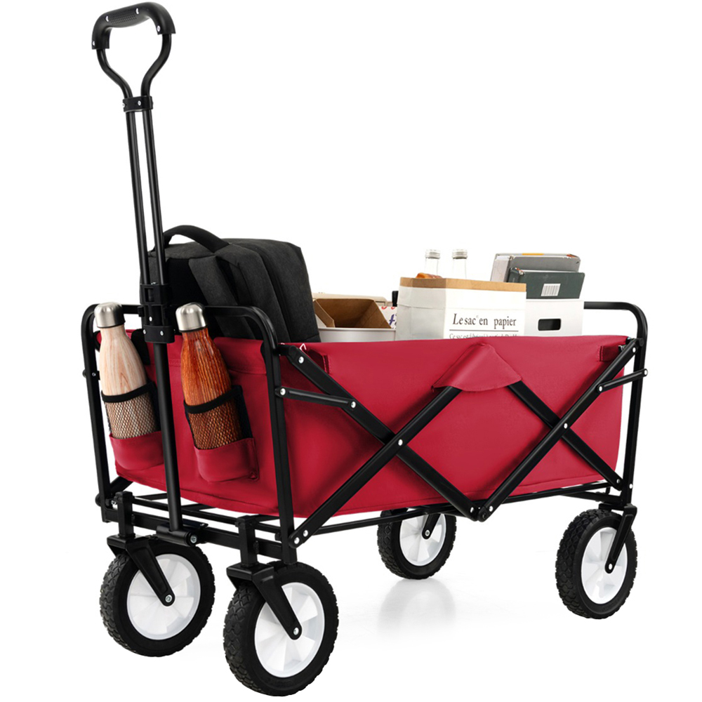 Costway Red Camping Garden Cart with Adjustable Handle Image 1