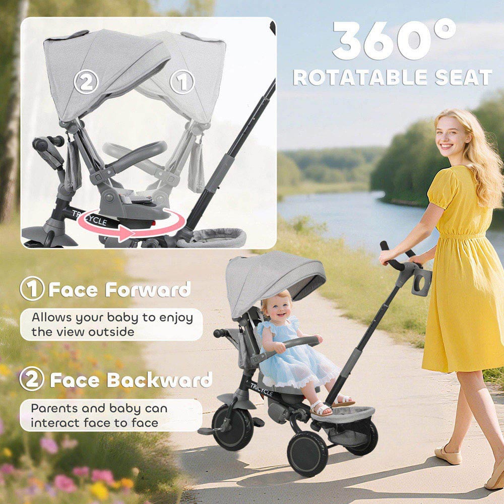 Tommy Toys 6-in-1 Toddler Grey 5 Point Harness Trike with Parent Handle Image 5