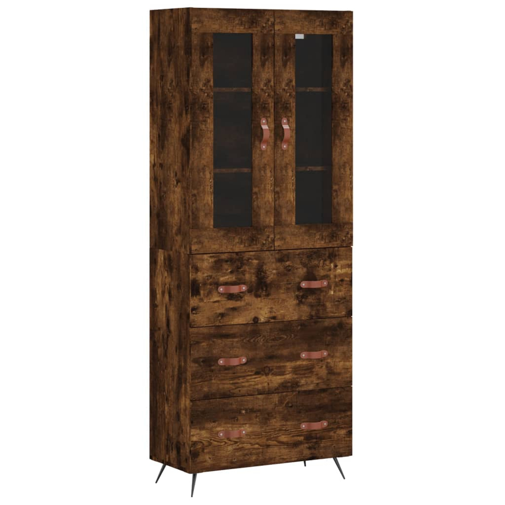 vidaXL 2 Glass Door 3 Drawer Smoked Oak Highboard Image 2