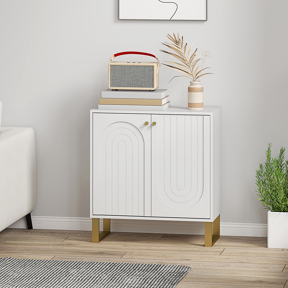 HOMCOM 2 Door White Sideboard Storage Cabinet with Adjustable Shelf Image 3