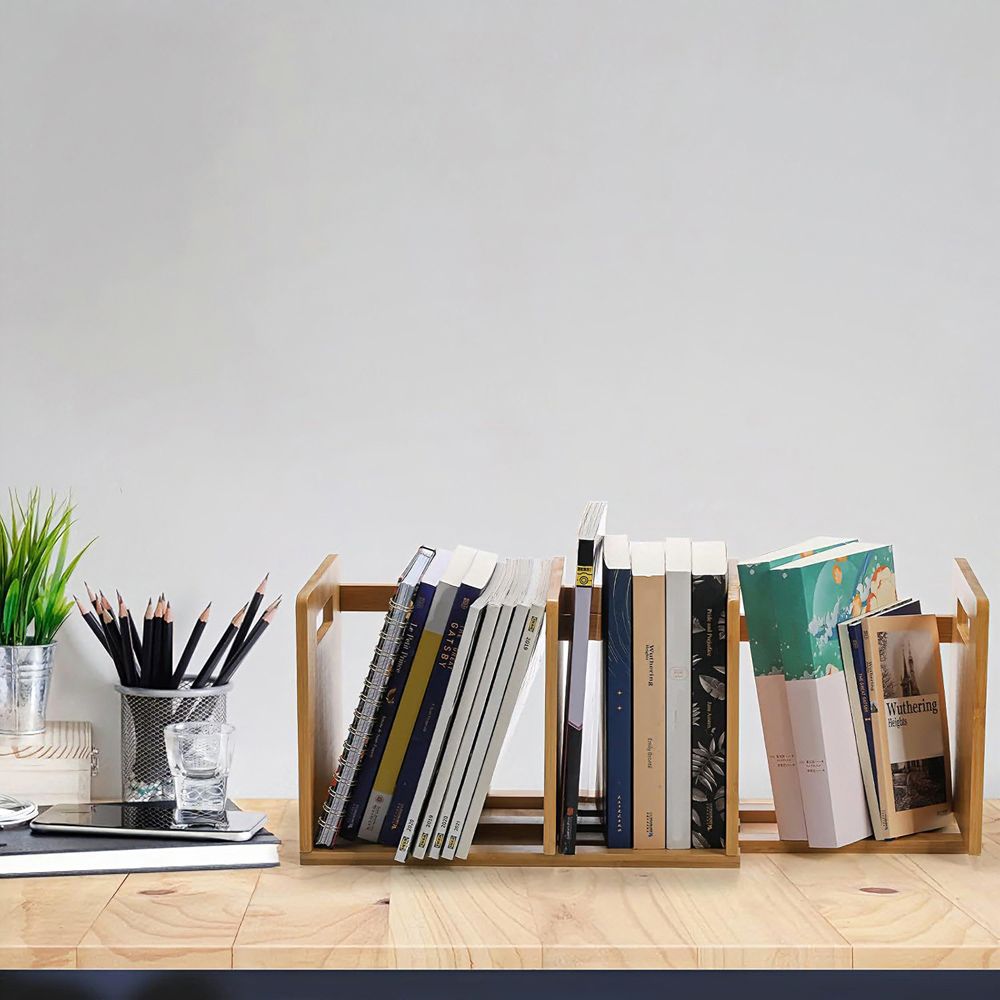Avilo 3 Compartment Bamboo Adjustable Expandable Bookshelf Image 4