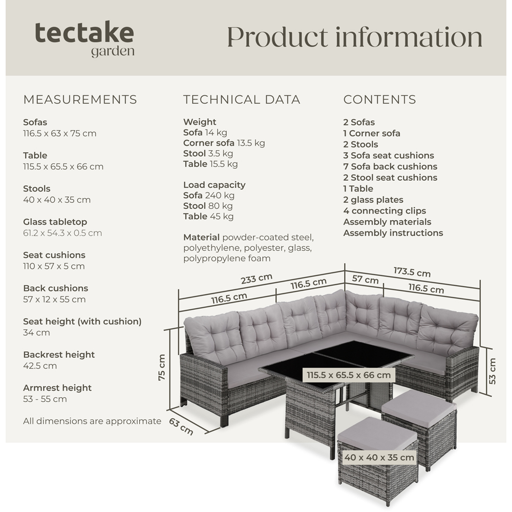tectake Barletta 8 Seater Grey Rattan Garden Sofa Set Image 9