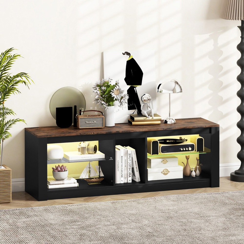 Costway 2 Shelf LED Rustic Brown TV Unit Image 4