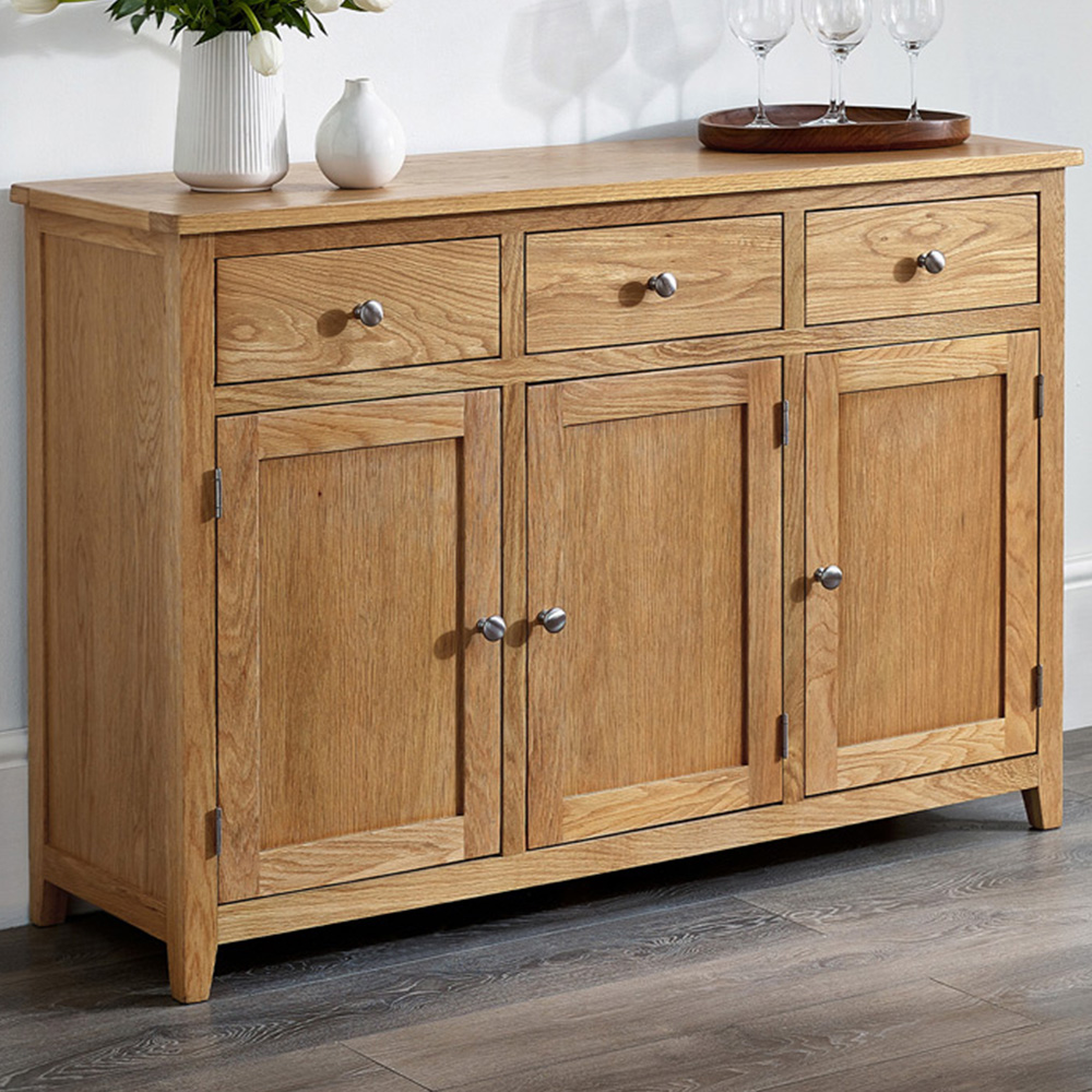 Julian Bowen Mallory 3 Door 3 Drawer Oak Veneer Large Sideboard Image 1