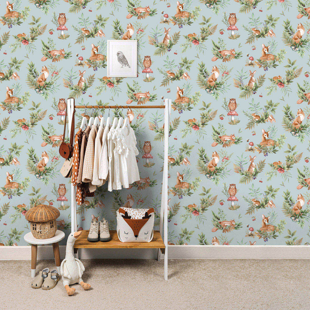 Holden Decor Forest Friends Duck Egg Blue Wallpaper Image 3