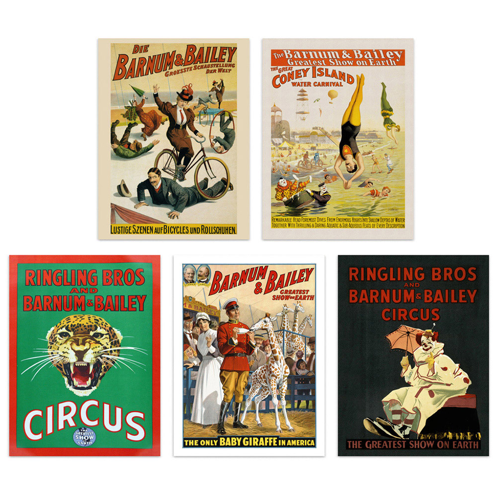 Artery8 Vintage Barnum and Bailey Greatest Show On Earth Circus Wall Art Print 30 x 41cm 5 Pack Image 1