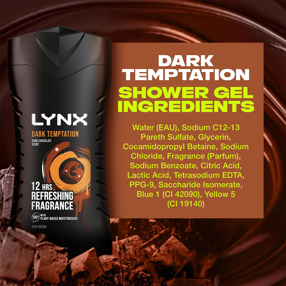 Lynx Dark Temptation Dark Chocolate Refreshing Shower Gel 225ml 6 Pack Image 6