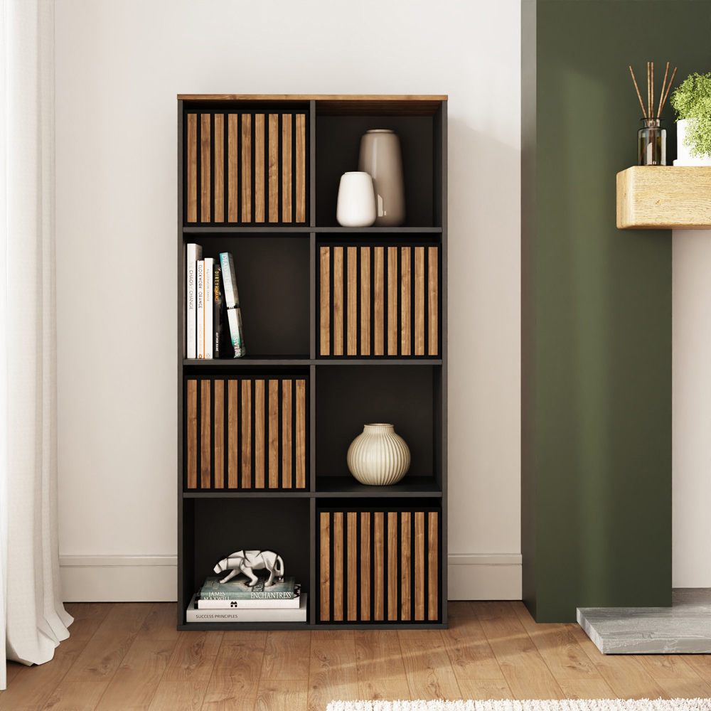 GFW Kube 4 Drawer 4 Shelf Black and Walnut Storage Unit Image 7