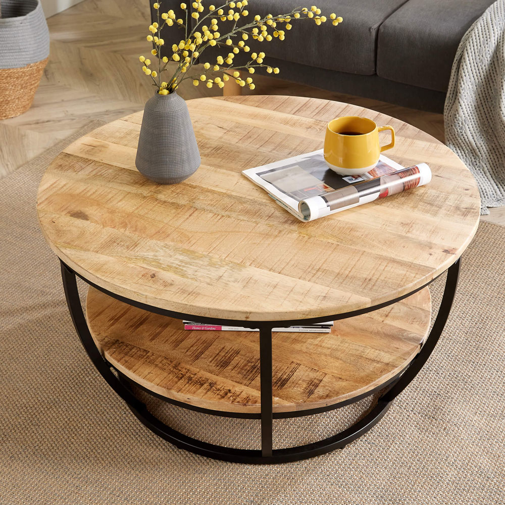 Home Source Albany 2 Tier Mango Wood Round Coffee Table Image 3