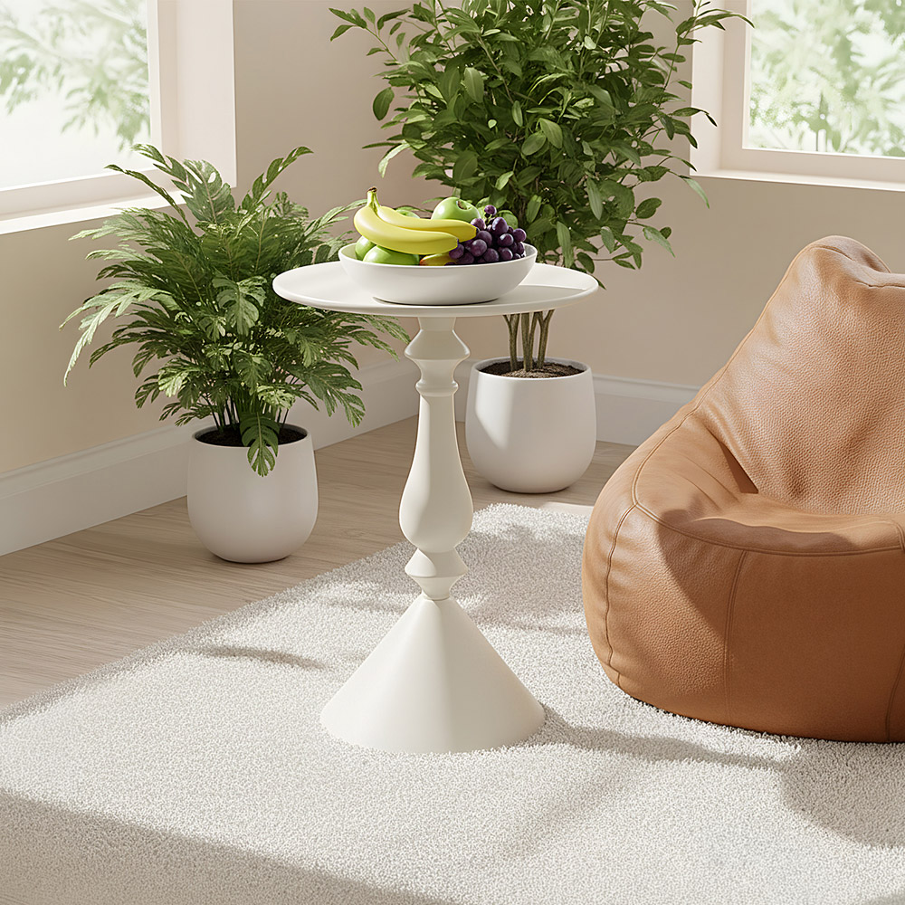 Living and Home Cream White Round Conical Base Side Table Image 8