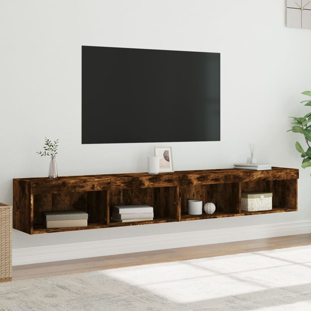 vidaXL 2 Shelf Smoked Oak Wall Mounted LED TV Cabinet Set of 2 Image 1