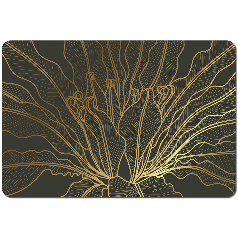Benjamin Tate Design 6 Pack Black and Gold Split Leaf Line Art Placemats Image 1