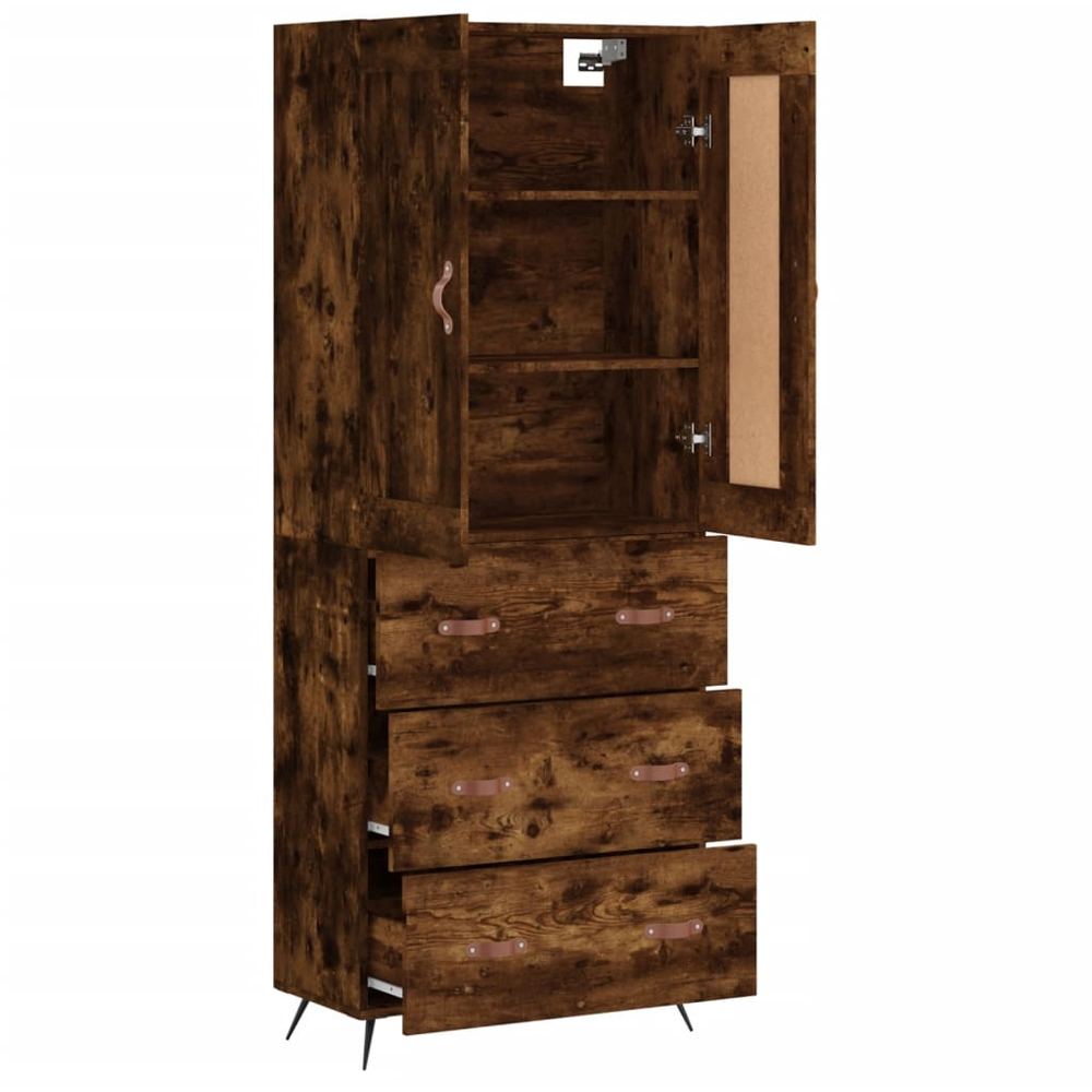 vidaXL 2 Door 3 Drawer Smoked Oak Highboard Image 4