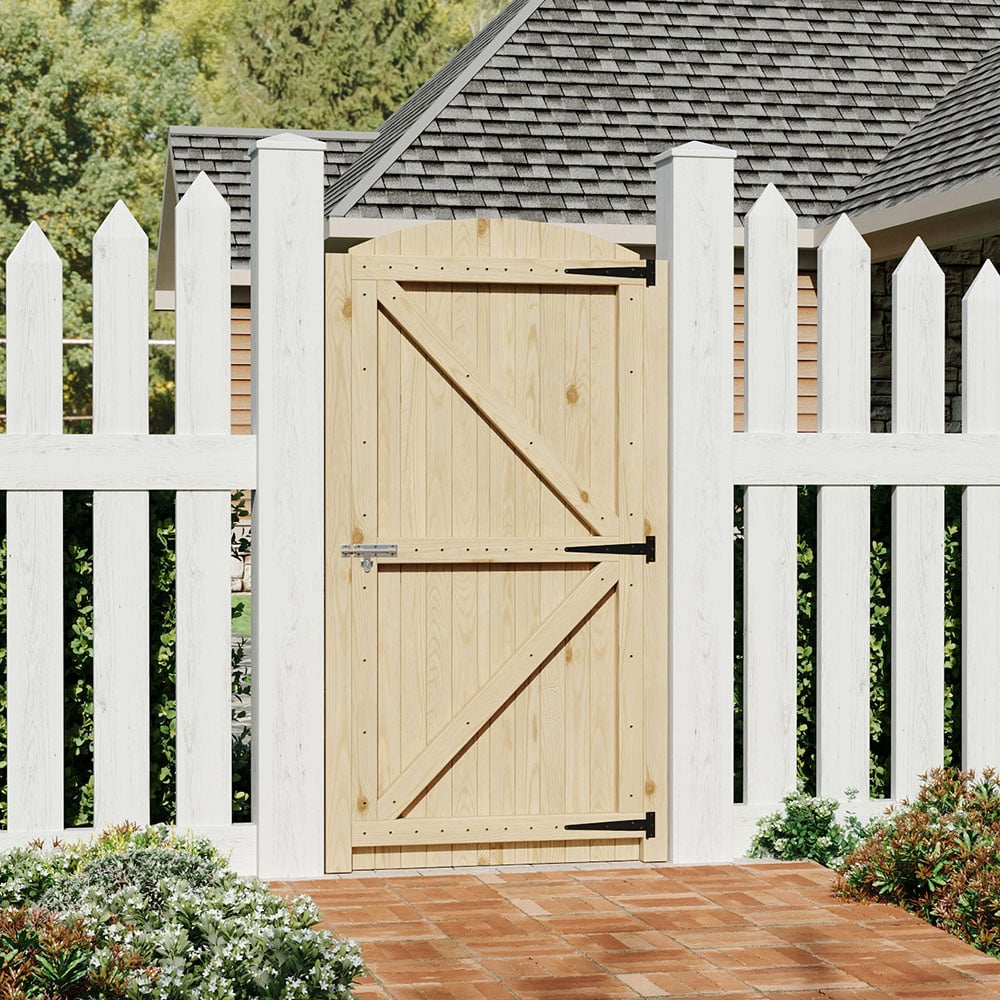 Living and Home Wooden Arch Top Garden Gate with Latch 2.7 x 5.9ft Image 2