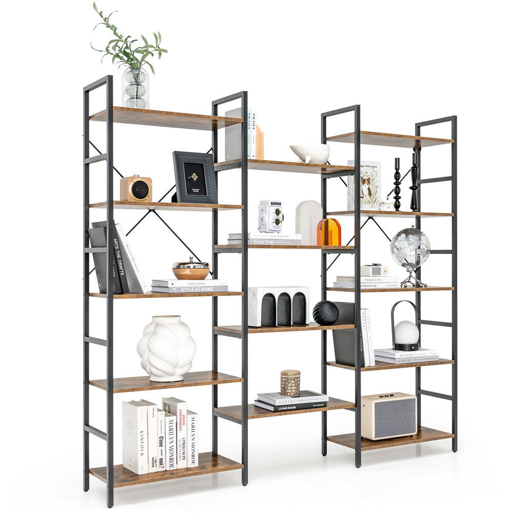 Costway 5 Open Shelf Brown Industrial Bookshelf Image 3