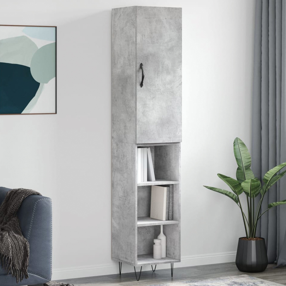 vidaXL Single Door 3 Shelf Concrete Grey Highboard Image 1