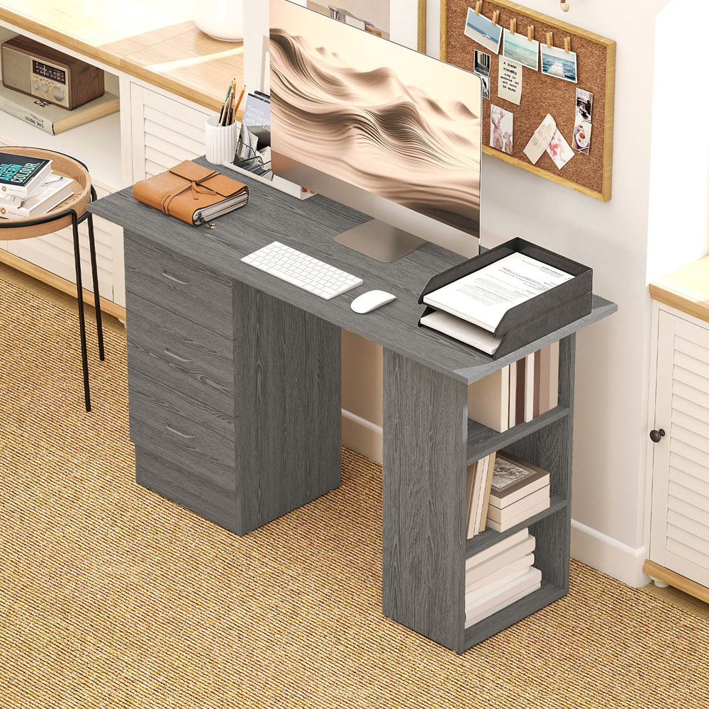HOMCOM 3 Drawer 3 Shelf Computer Desk Grey Image 7