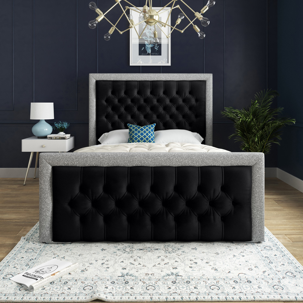 DS Living Cheltenham Double Glitter and Black Velvet Bed Frame Image 3