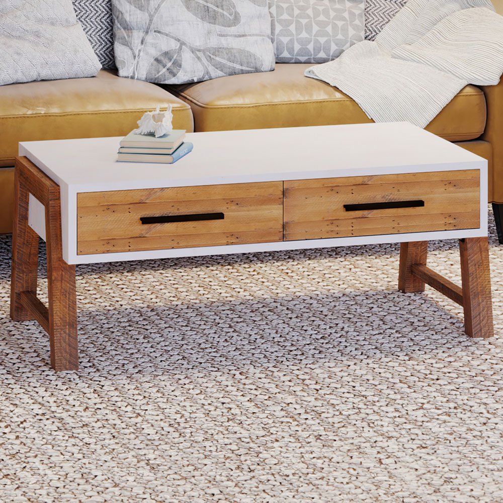 Baumhaus Trinity 2 Drawer White and Brown Coffee Table Image 1