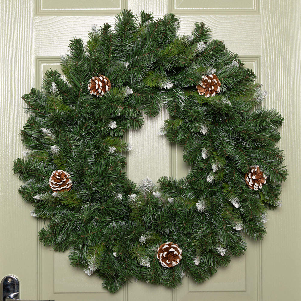 Samuel Alexander Green Snow King Fir Hanging Christmas Wreath with Pinecones 60cm Image 2