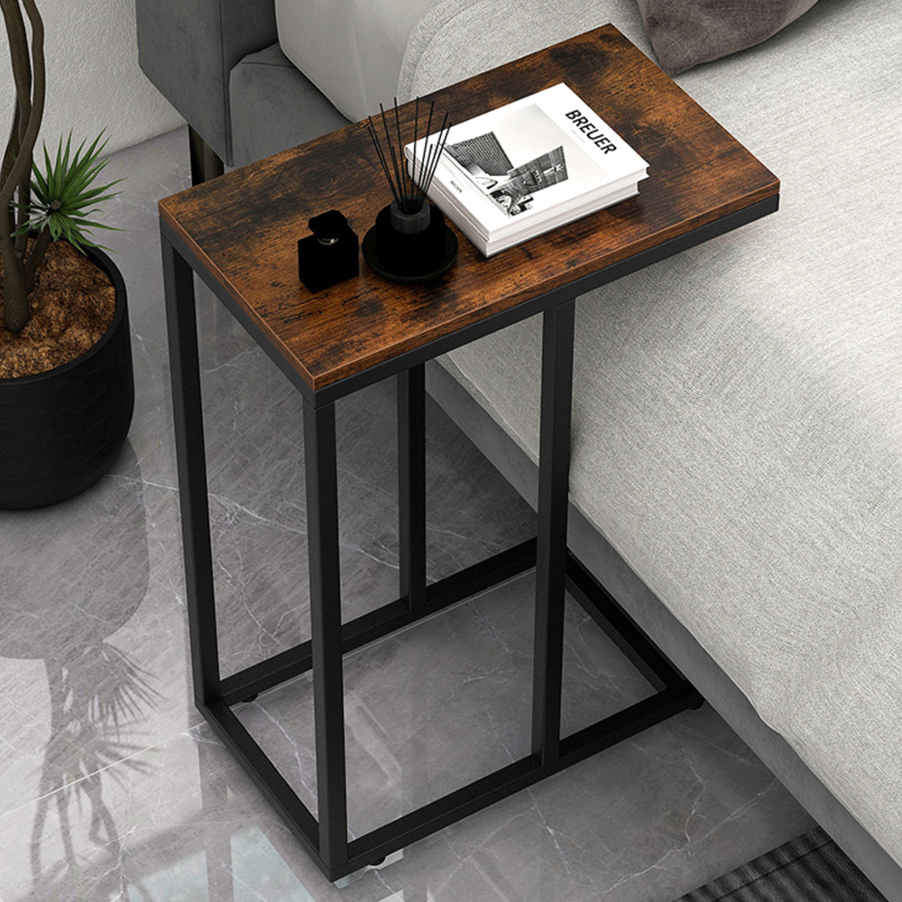 Costway Rustic Brown C Shaped End Table Image 1