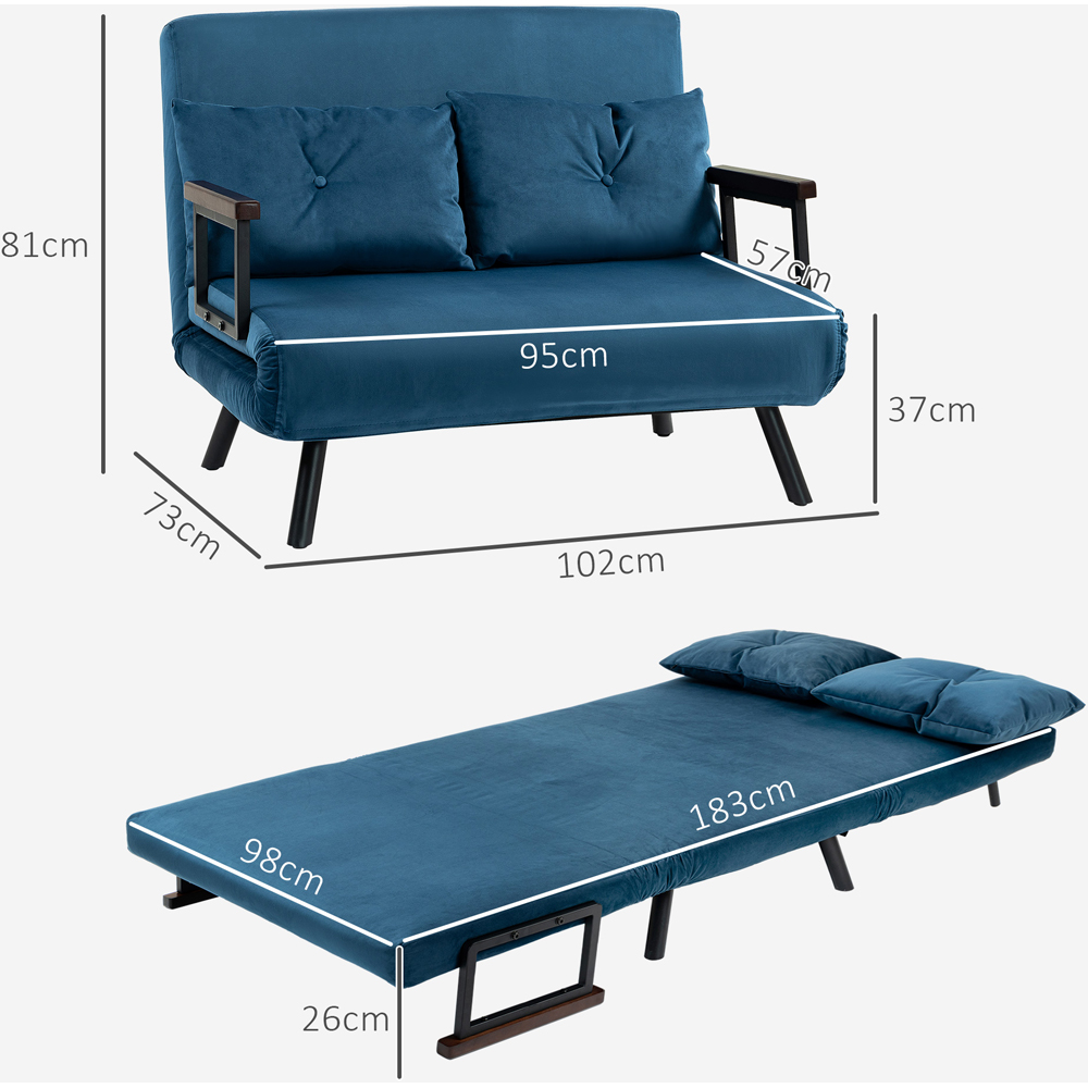 HOMCOM 2 Seater Navy Blue Velvet Feel Fabric Convertible Sofa Bed Image 8
