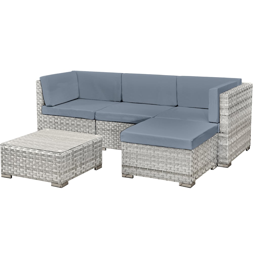 Oseasons Trinidad 4 Seater Dove Grey Rattan Chaise Lounge Set with Grey Cushions Image 2