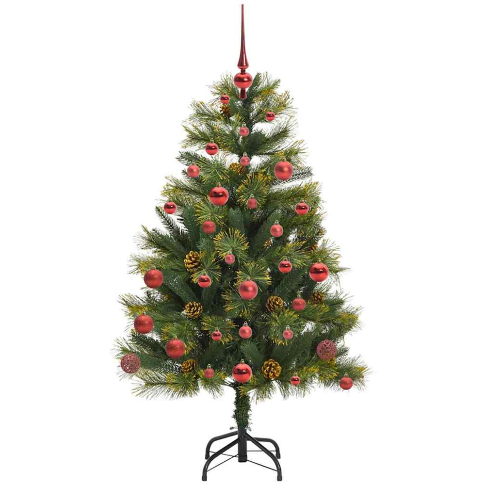 vidaXL Pre-Lit Red Baubles and Pinecones Green Artificial Christmas Tree 5ft Image 4